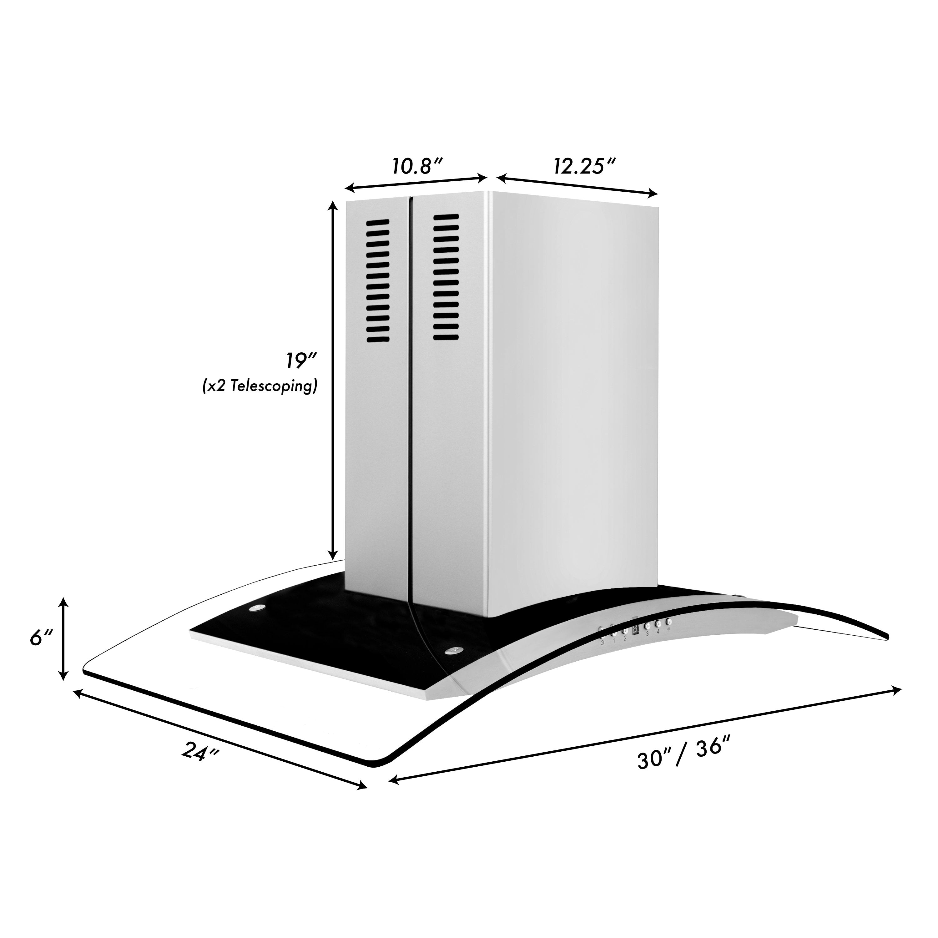 ZLINE Kitchen and Bath, ZLINE Island Mount Range Hood In Stainless Steel & Glass (GL14i), GL14i-30,