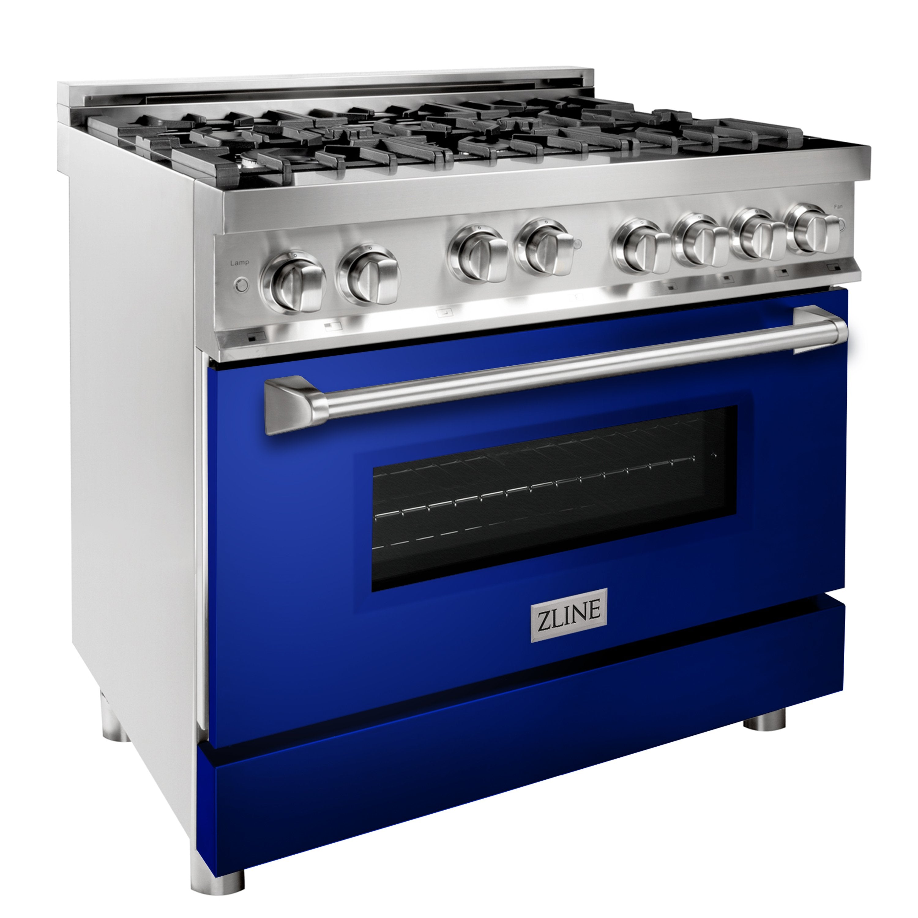 ZLINE Kitchen and Bath, ZLINE 36" Professional 4.6 cu. ft. 6 Gas on Gas Range in Stainless Steel with Color Door Options, RG-BG-36,