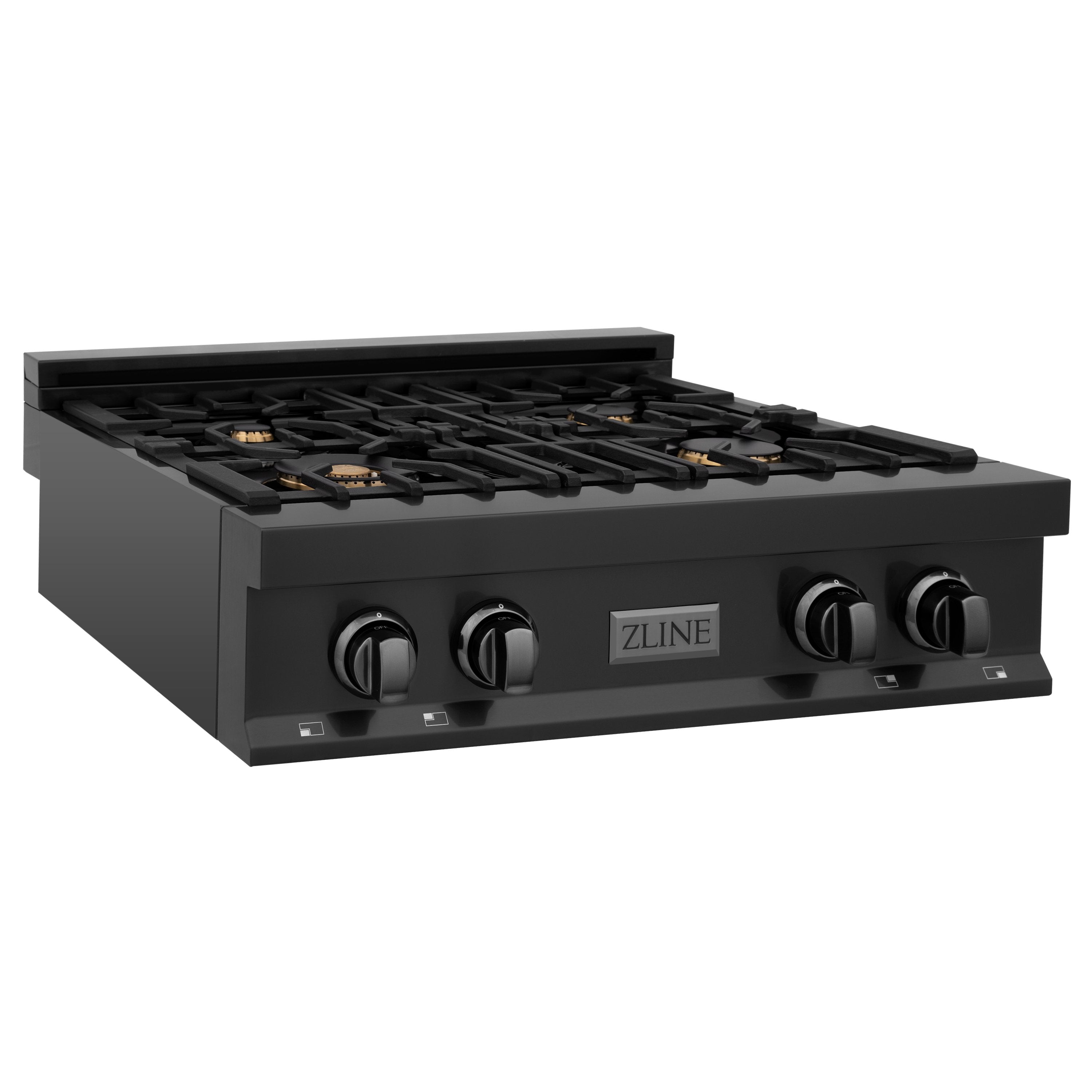 Therangehoodstore.com, ZLINE 30 in. Porcelain Rangetop in Black Stainless with 4 Gas Burners (RTB), RTB-BR-30,