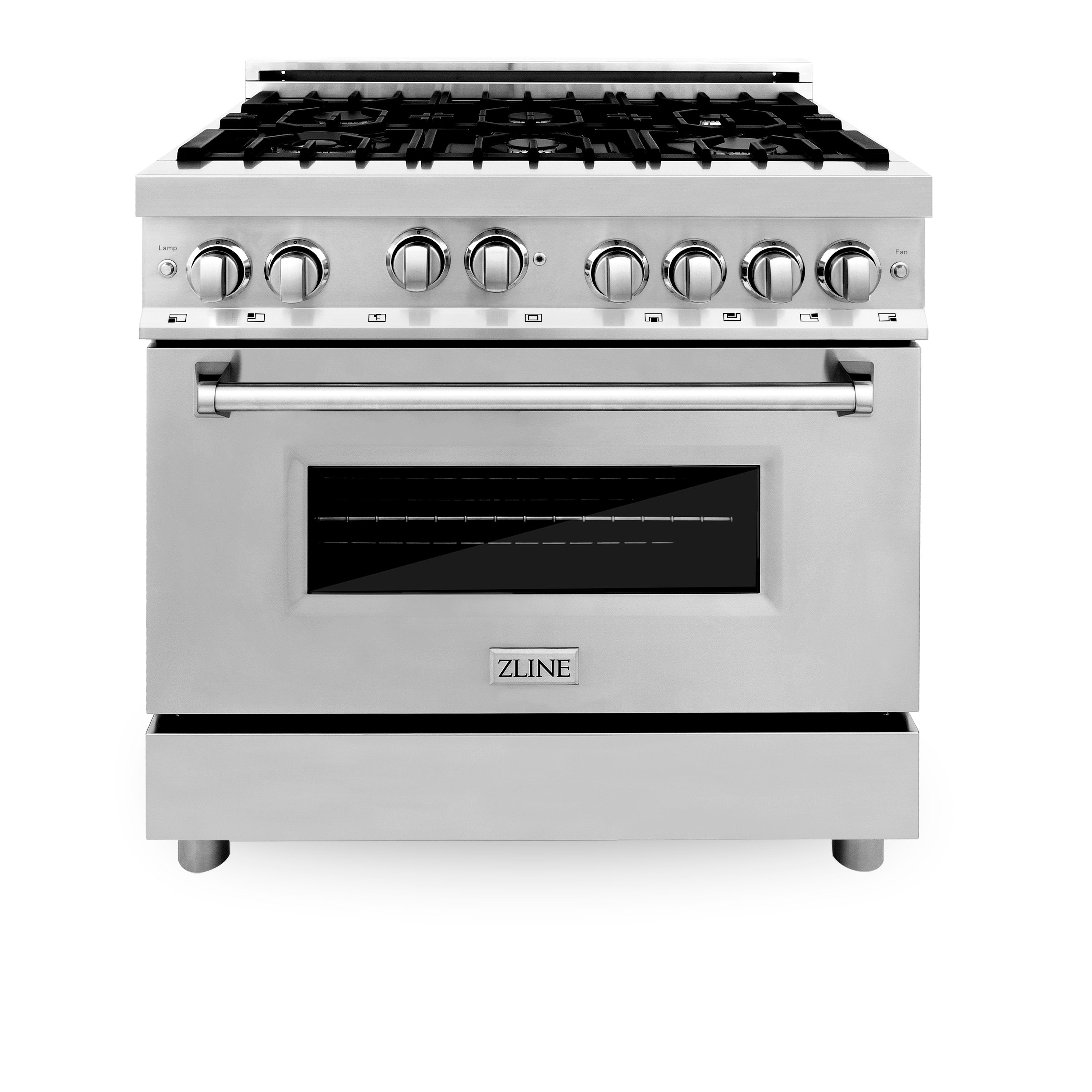 ZLINE Kitchen and Bath, ZLINE 36" Professional 4.6 cu. ft. 6 Gas on Gas Range in Stainless Steel with Color Door Options, RG36,