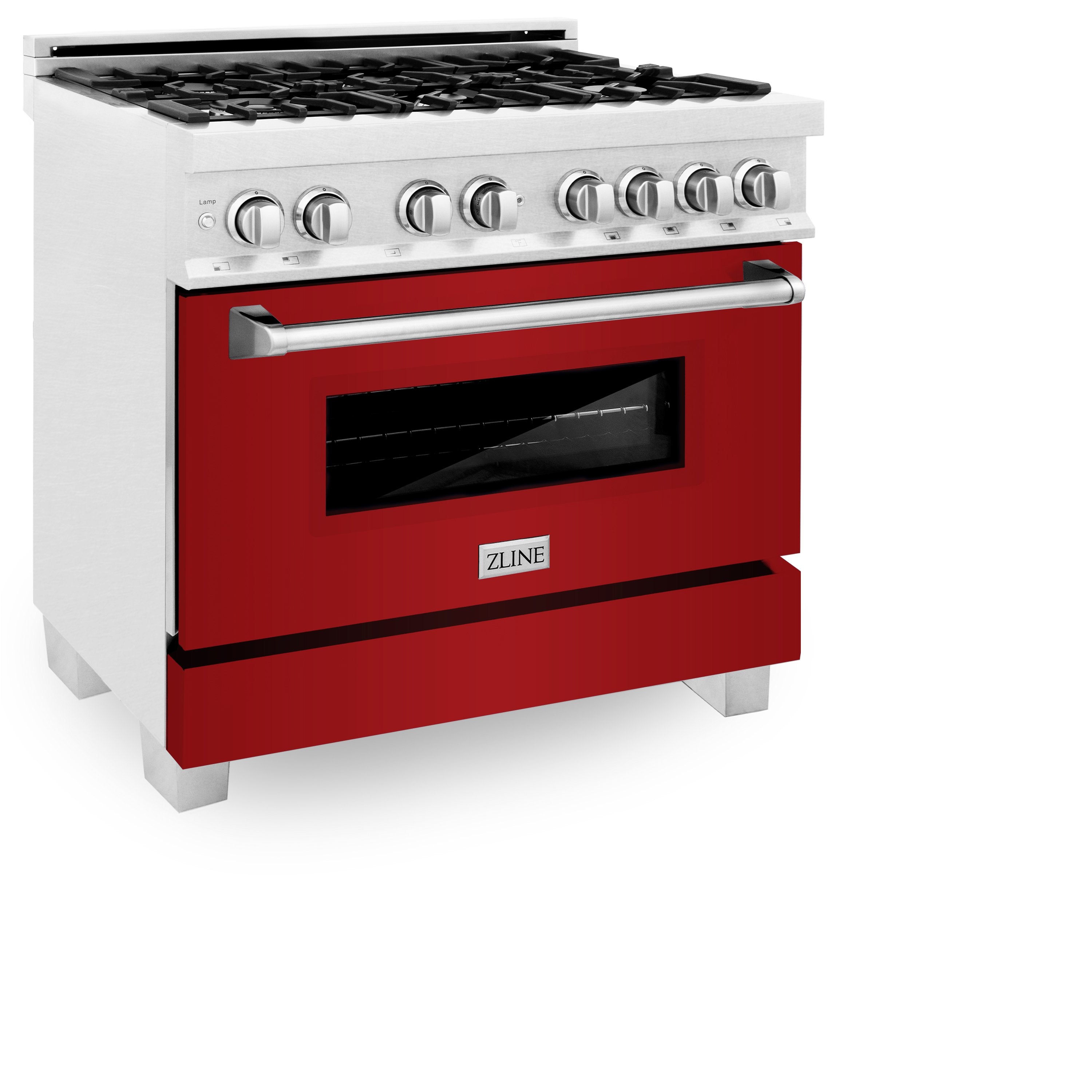 ZLINE 36" Professional Dual Fuel Range in DuraSnow® Stainless Steel with Color Door Finishes