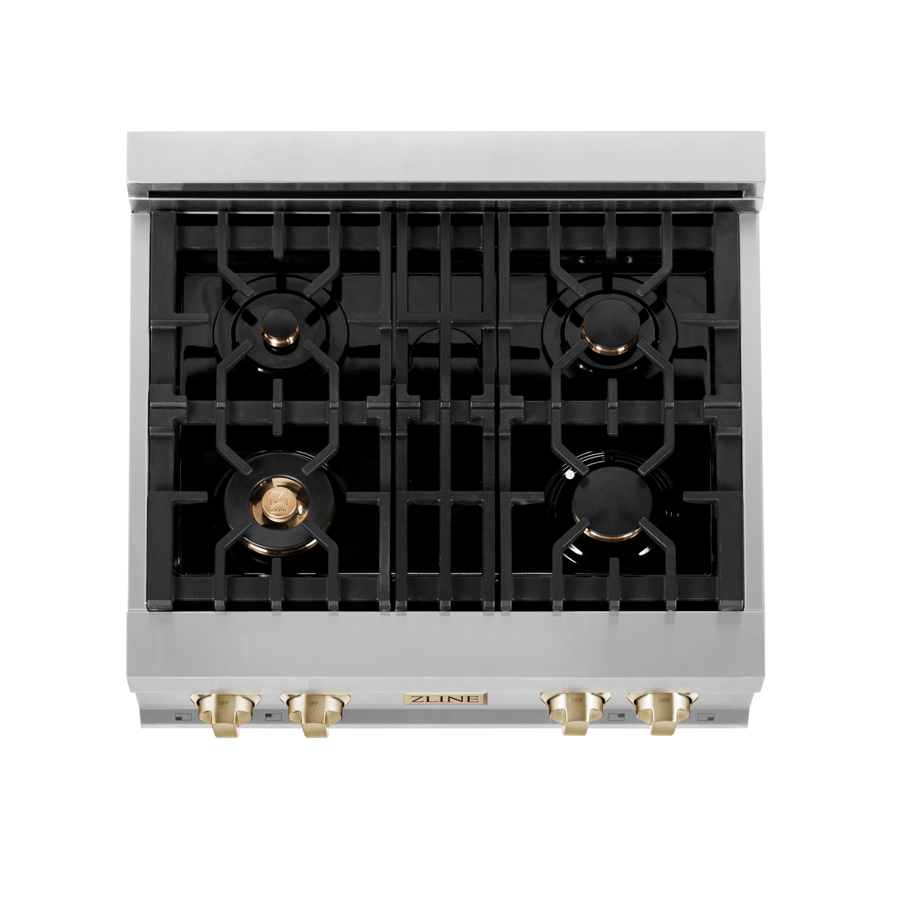 ZLINE Autograph Edition 30" Porcelain Rangetop with 4 Gas Burners in Stainless Steel and Gold Accents (RTZ-30-G)