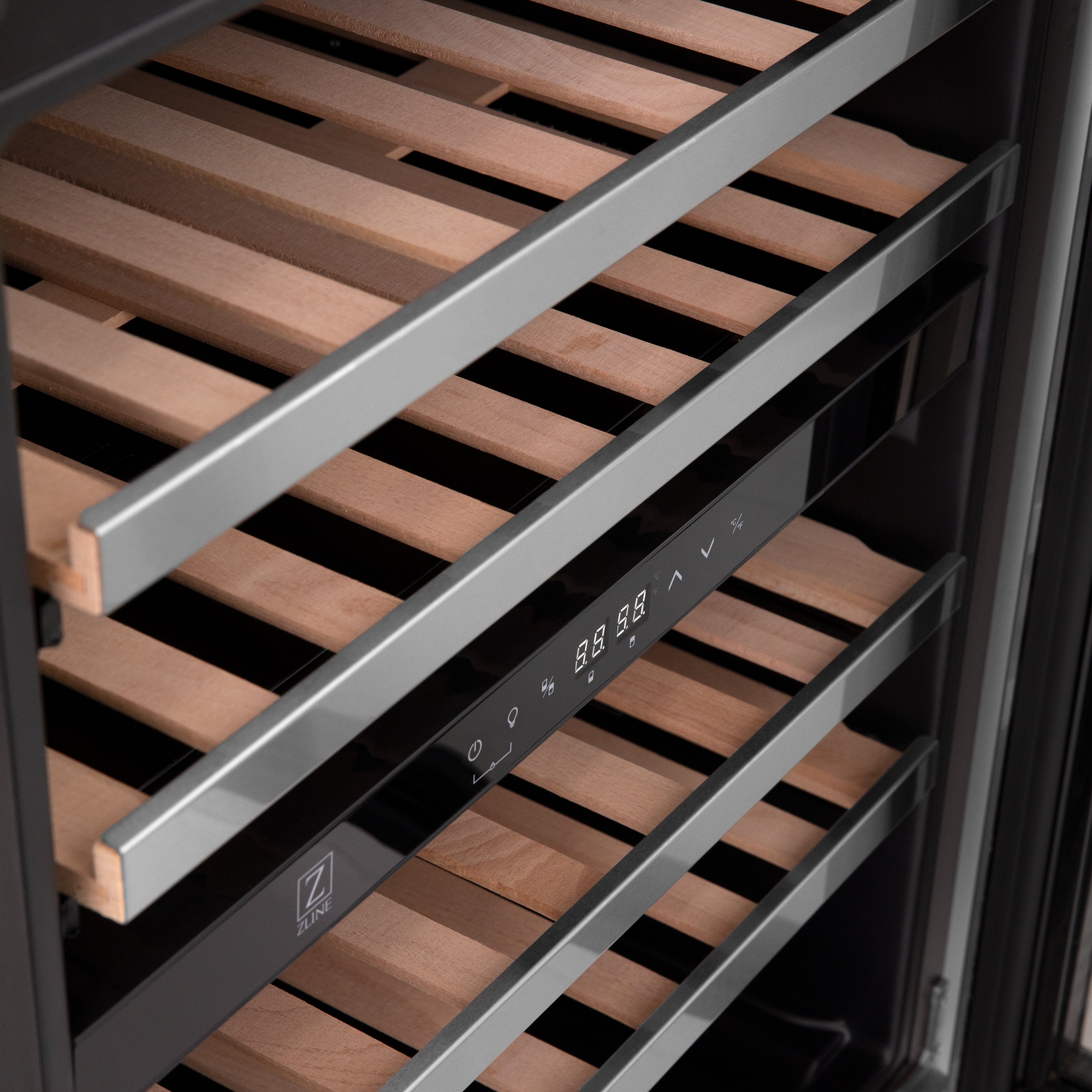 ZLINE 24 In. Dual Zone Wine Cooler in Stainless Steel with Wood Shelf (RWV-UD-24)