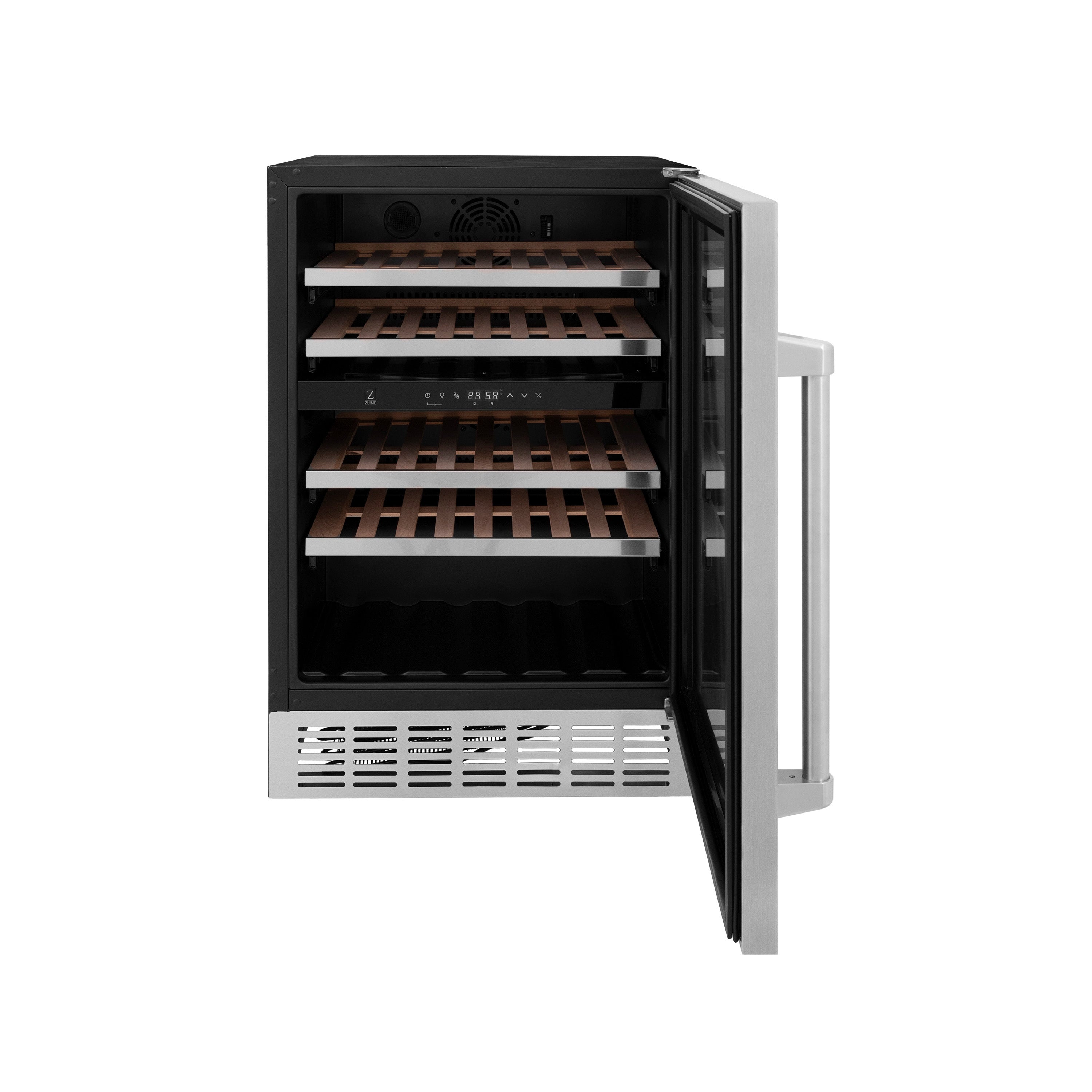 ZLINE 24 In. Dual Zone Wine Cooler in Stainless Steel with Wood Shelf (RWV-UD-24)