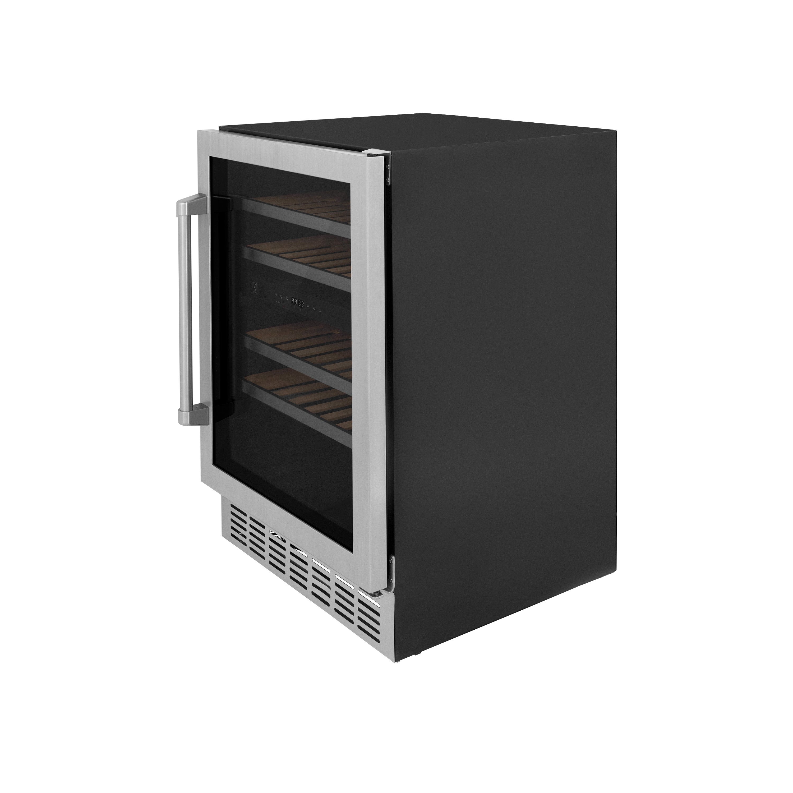 ZLINE 24 In. Dual Zone Wine Cooler in Stainless Steel with Wood Shelf (RWV-UD-24)