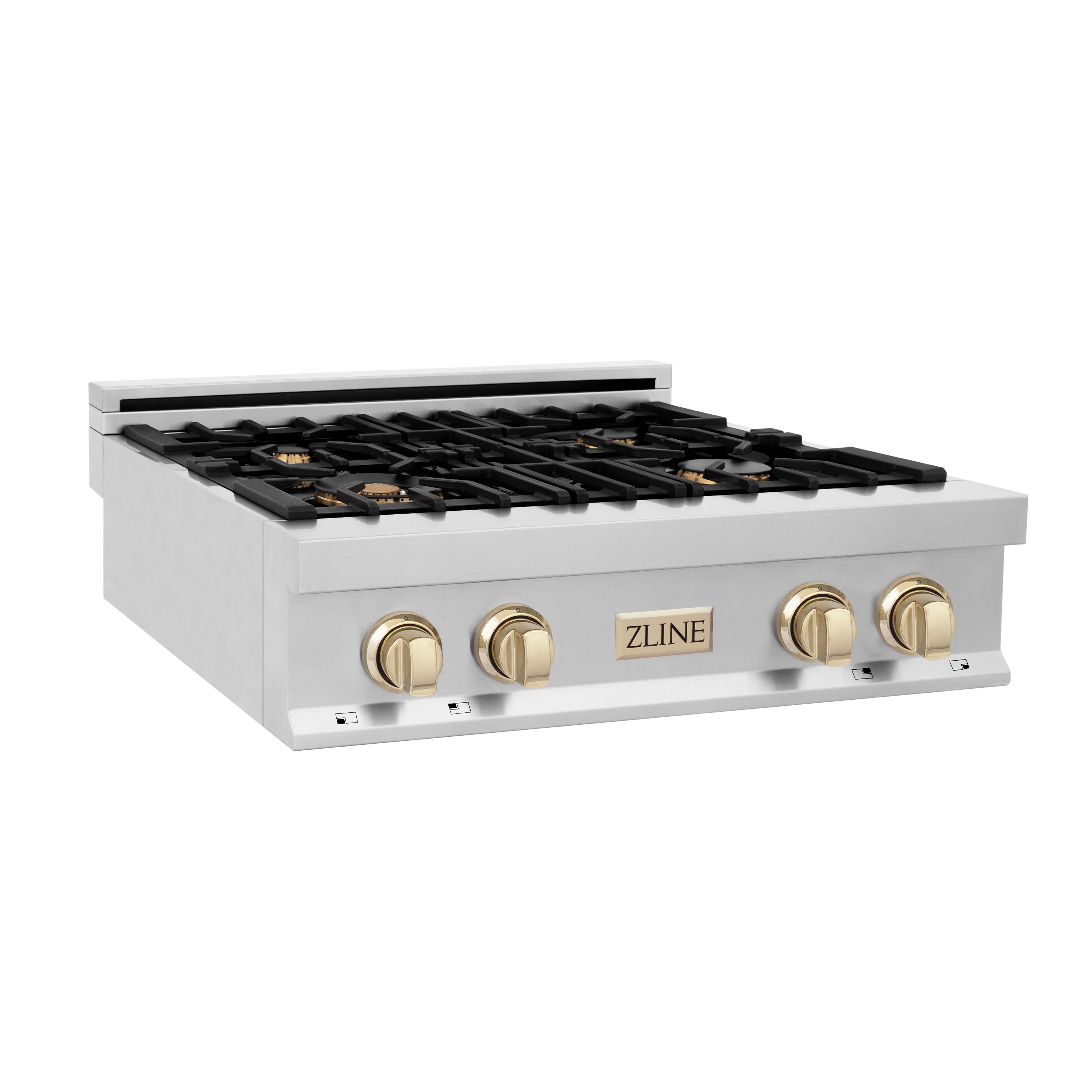 ZLINE Autograph Edition 30" Porcelain Rangetop with 4 Gas Burners in Stainless Steel and Gold Accents (RTZ-30-G)