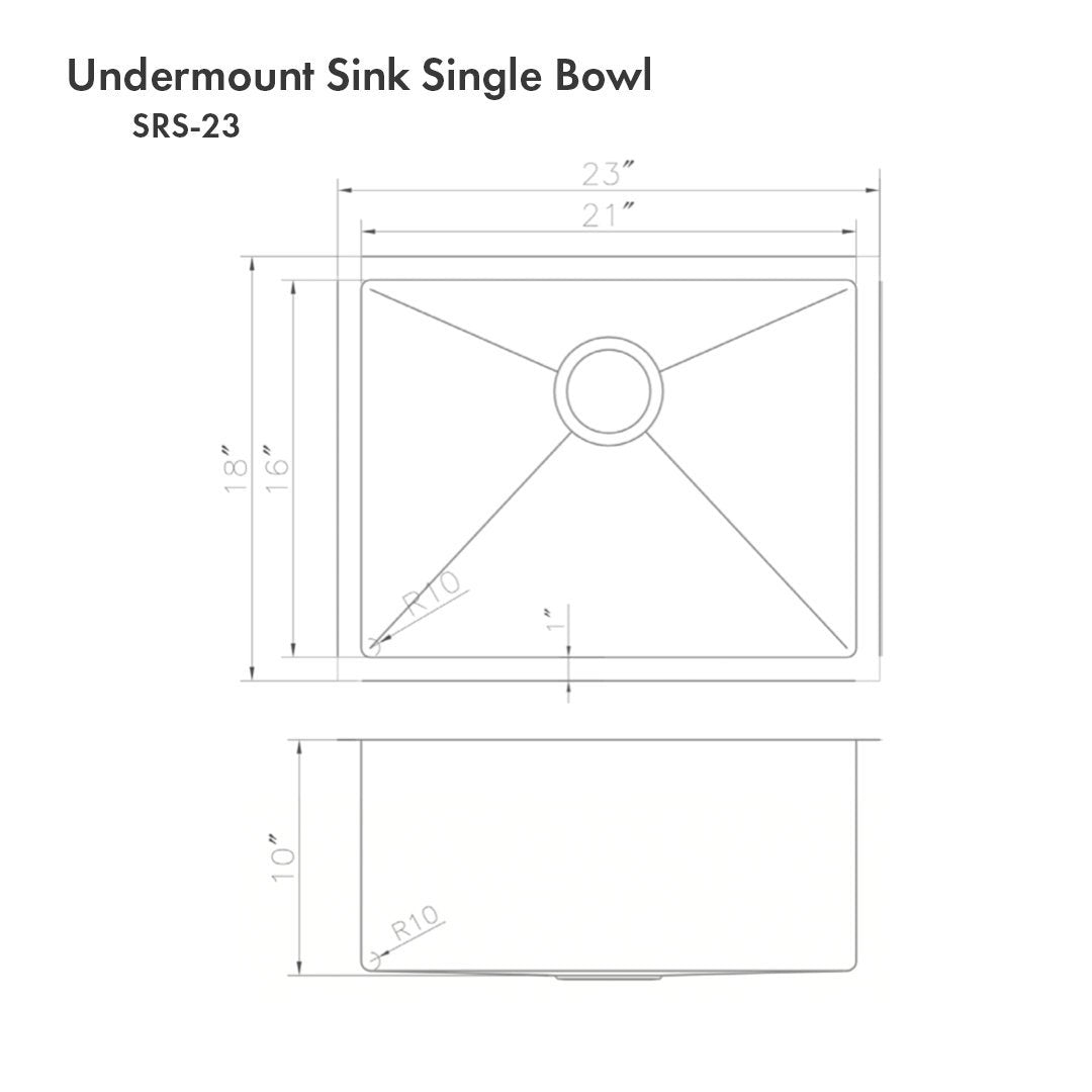 ZLINE Kitchen and Bath, ZLINE 23" Classic Series Undermount Single Bowl Sink (SRS), SRS-23,