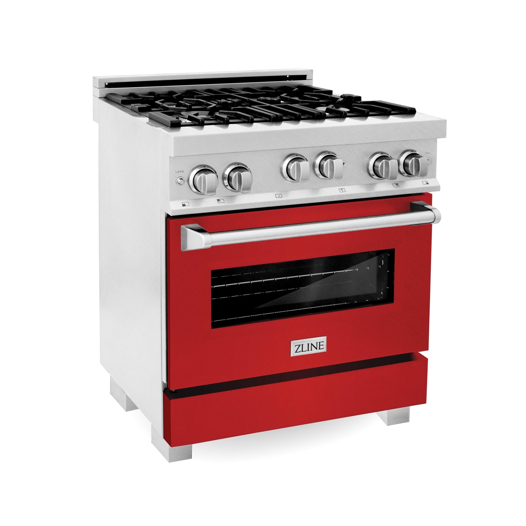 ZLINE Kitchen and Bath, ZLINE 30" Professional 4.0 cu. ft. 4 Gas on Gas Range in DuraSnow® Stainless Steel with Color Door Option, RGS-RM-30,