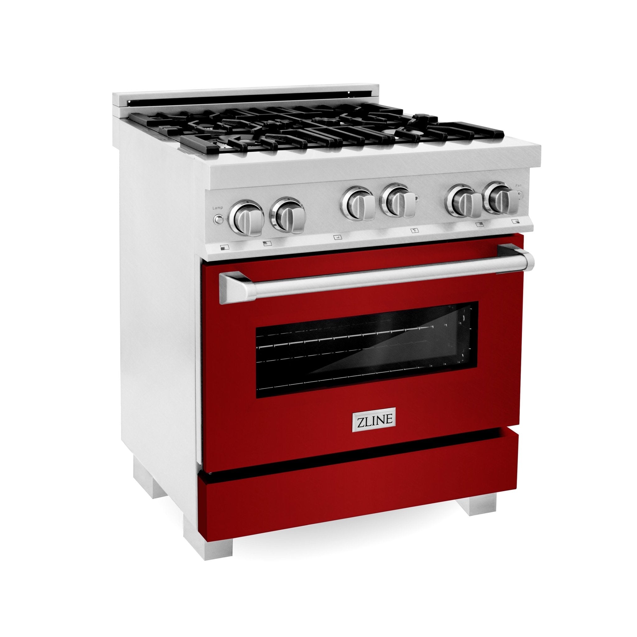 ZLINE Kitchen and Bath, ZLINE 30" Professional 4.0 cu. ft. 4 Gas on Gas Range in DuraSnow® Stainless Steel with Color Door Option, RGS-RG-30,