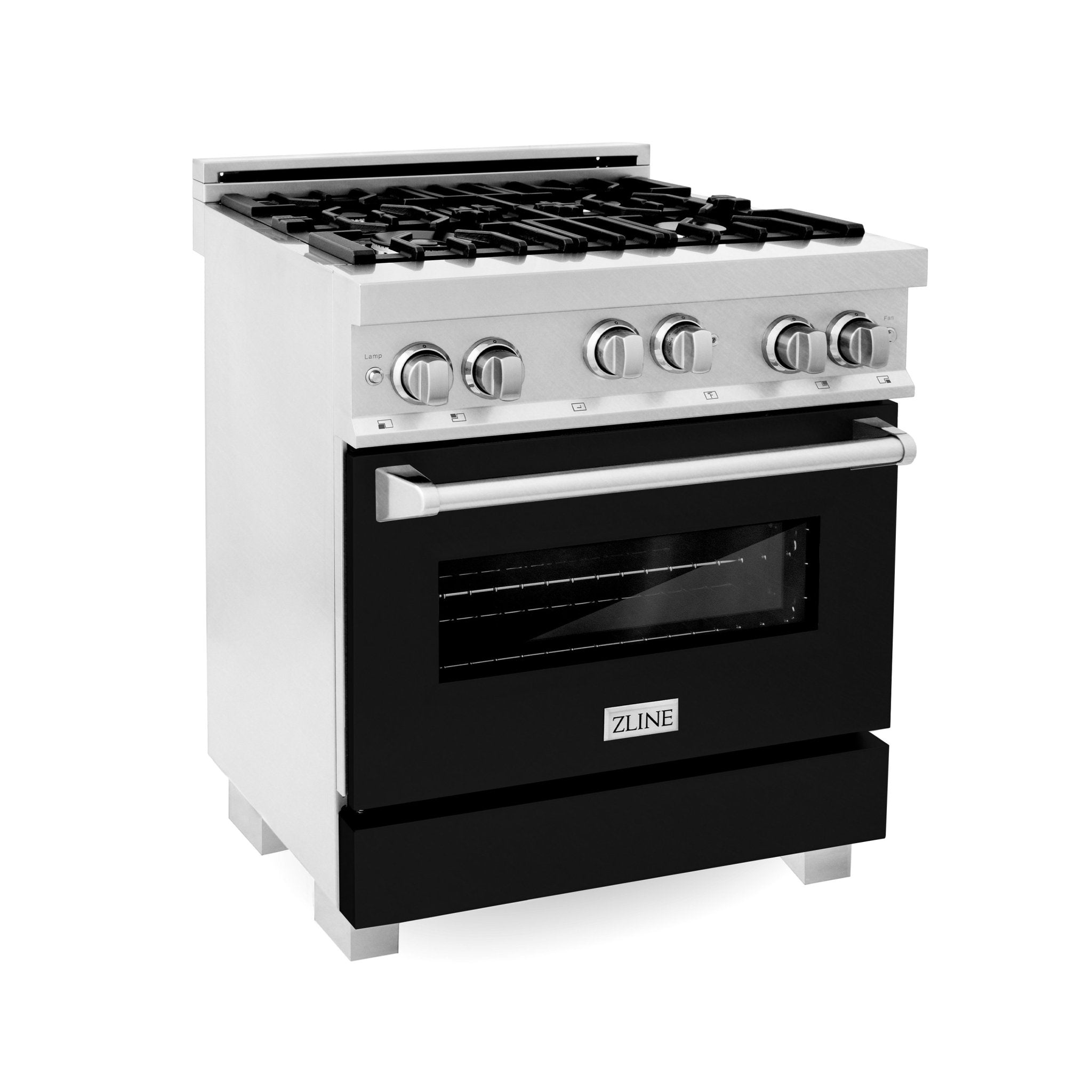 ZLINE Kitchen and Bath, ZLINE 30" Professional 4.0 cu. ft. 4 Gas on Gas Range in DuraSnow® Stainless Steel with Color Door Option, RGS-BLM-30,