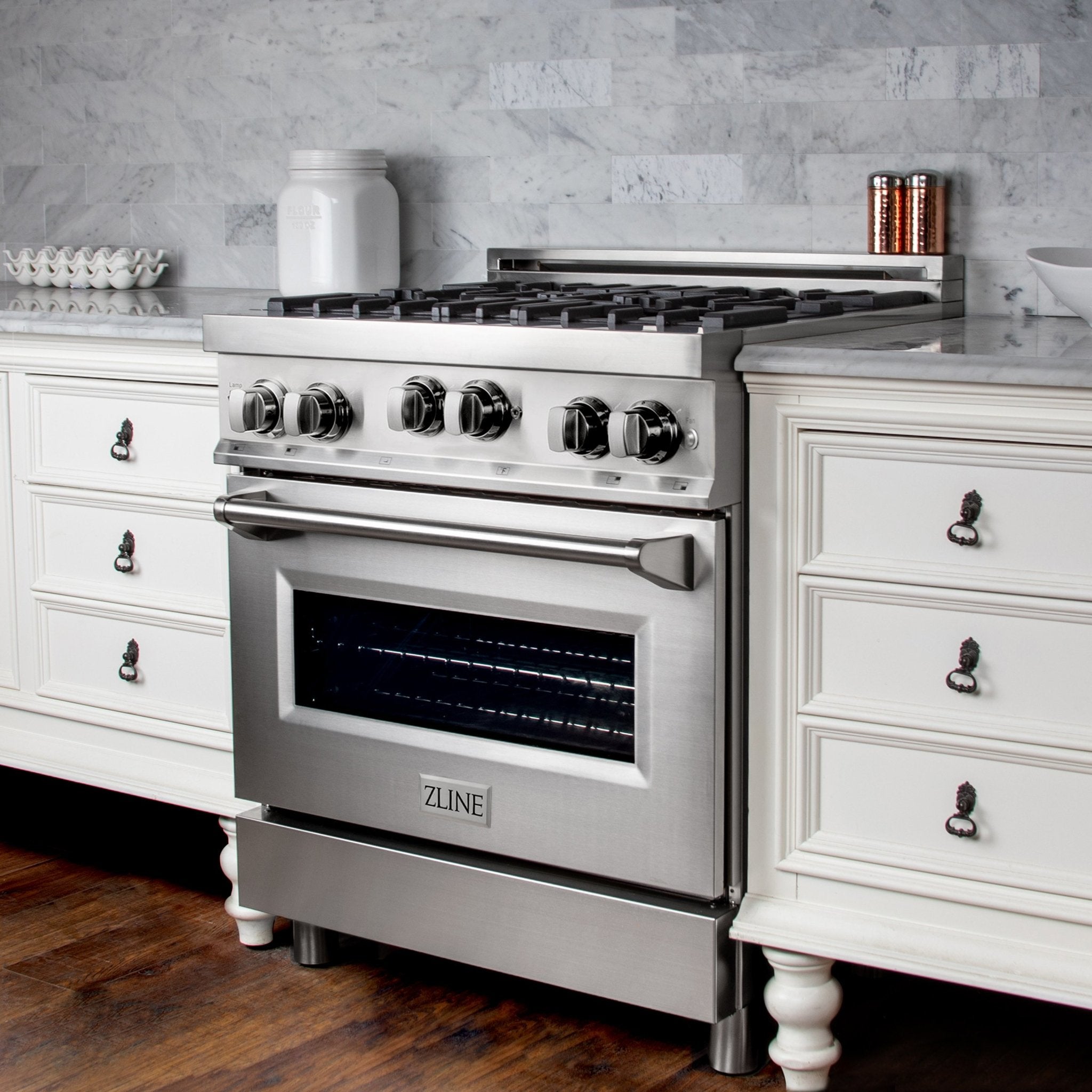ZLINE Kitchen and Bath, ZLINE 30" Professional Gas on Gas Range in Stainless Steel with Color Door Options, RG30,
