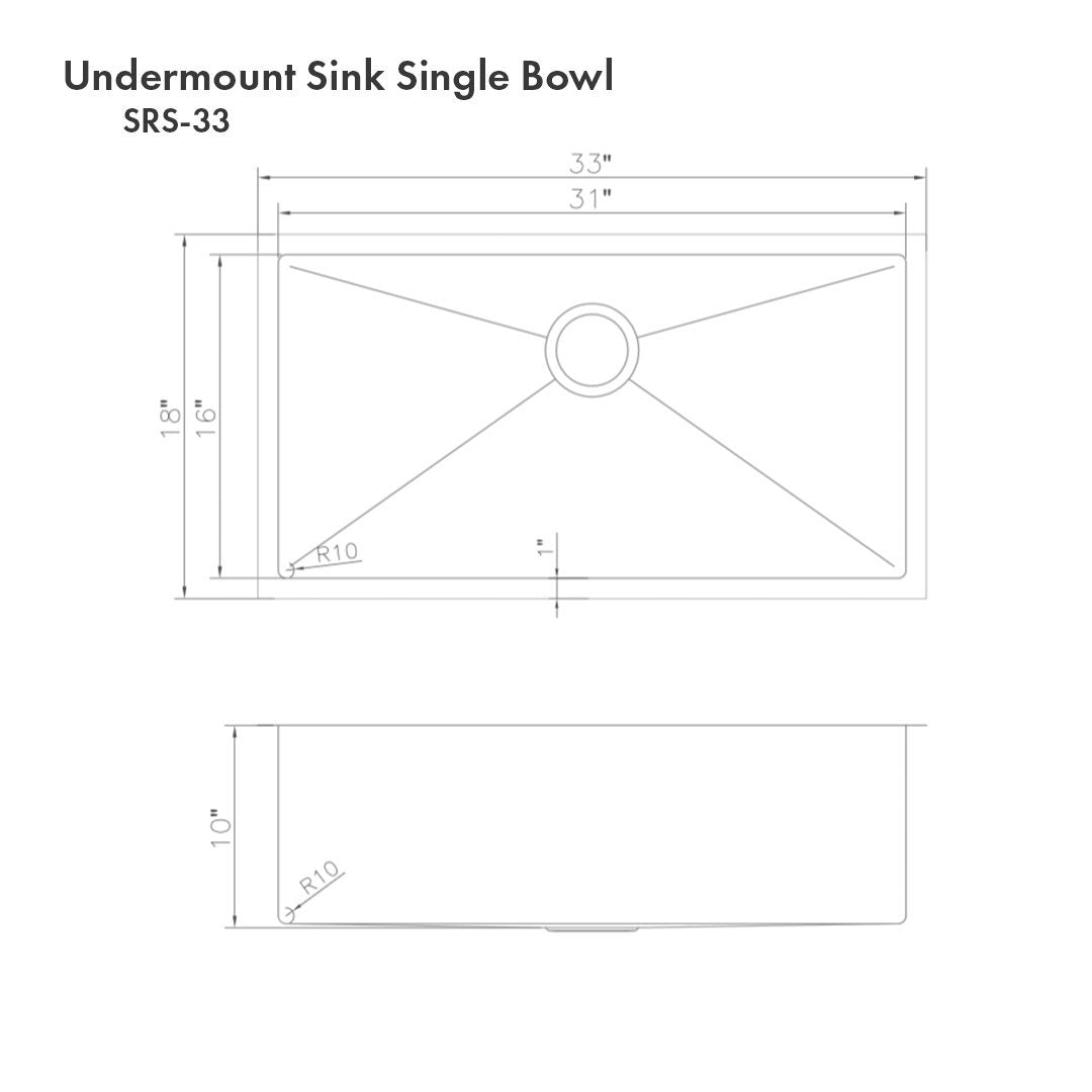 ZLINE Kitchen and Bath, ZLINE 33" Classic Series Undermount Single Bowl Sink (SRS), SRS-33,