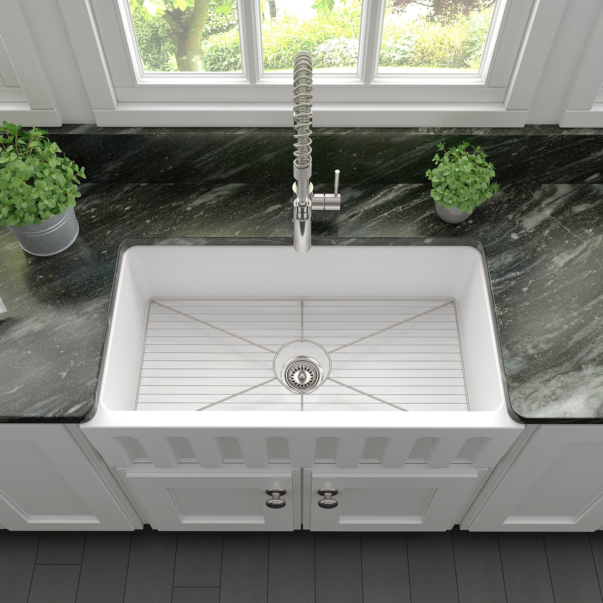 ZLINE Kitchen and Bath, ZLINE 33" Venice Farmhouse Reversible Fireclay Sink (FRC5131), FRC5131-WM-33,