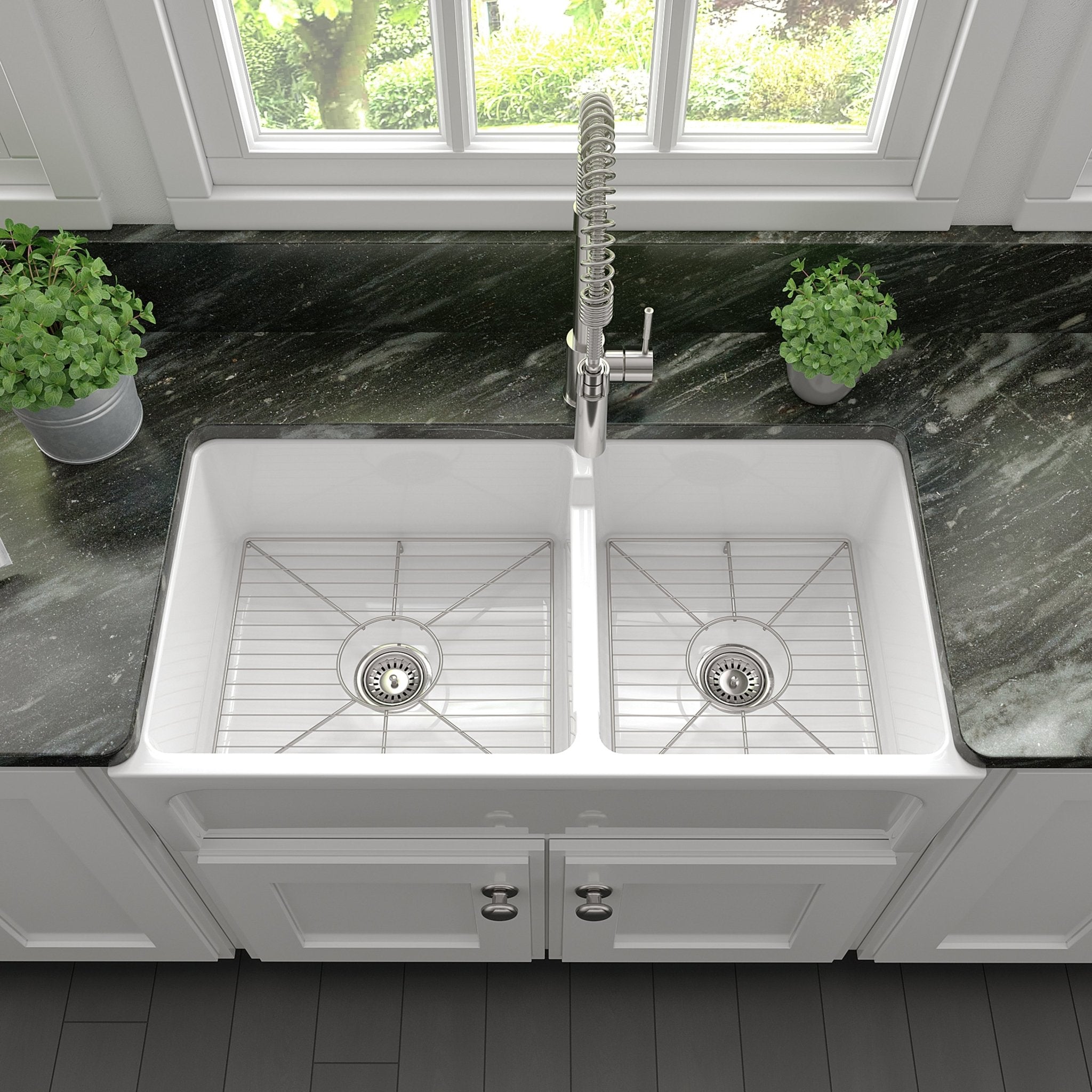ZLINE Kitchen and Bath, ZLINE 36" Palermo Farmhouse Reversible Fireclay Sink (FRC5121), FRC5121-WH-36,
