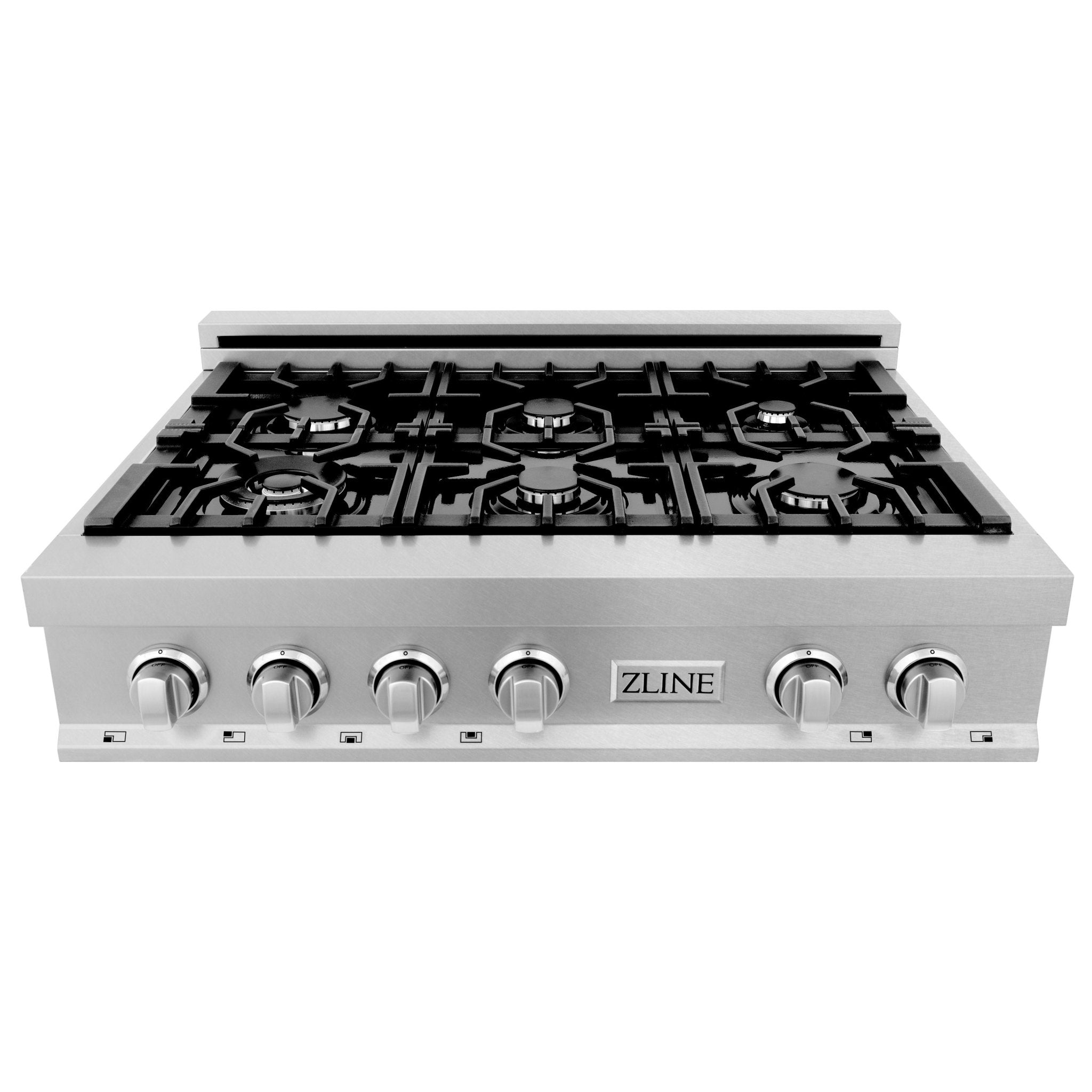 ZLINE Kitchen and Bath, ZLINE 36" Porcelain Rangetop in DuraSnow® Stainless Steel with 6 Gas Burners (RTS-36), RTS-36,