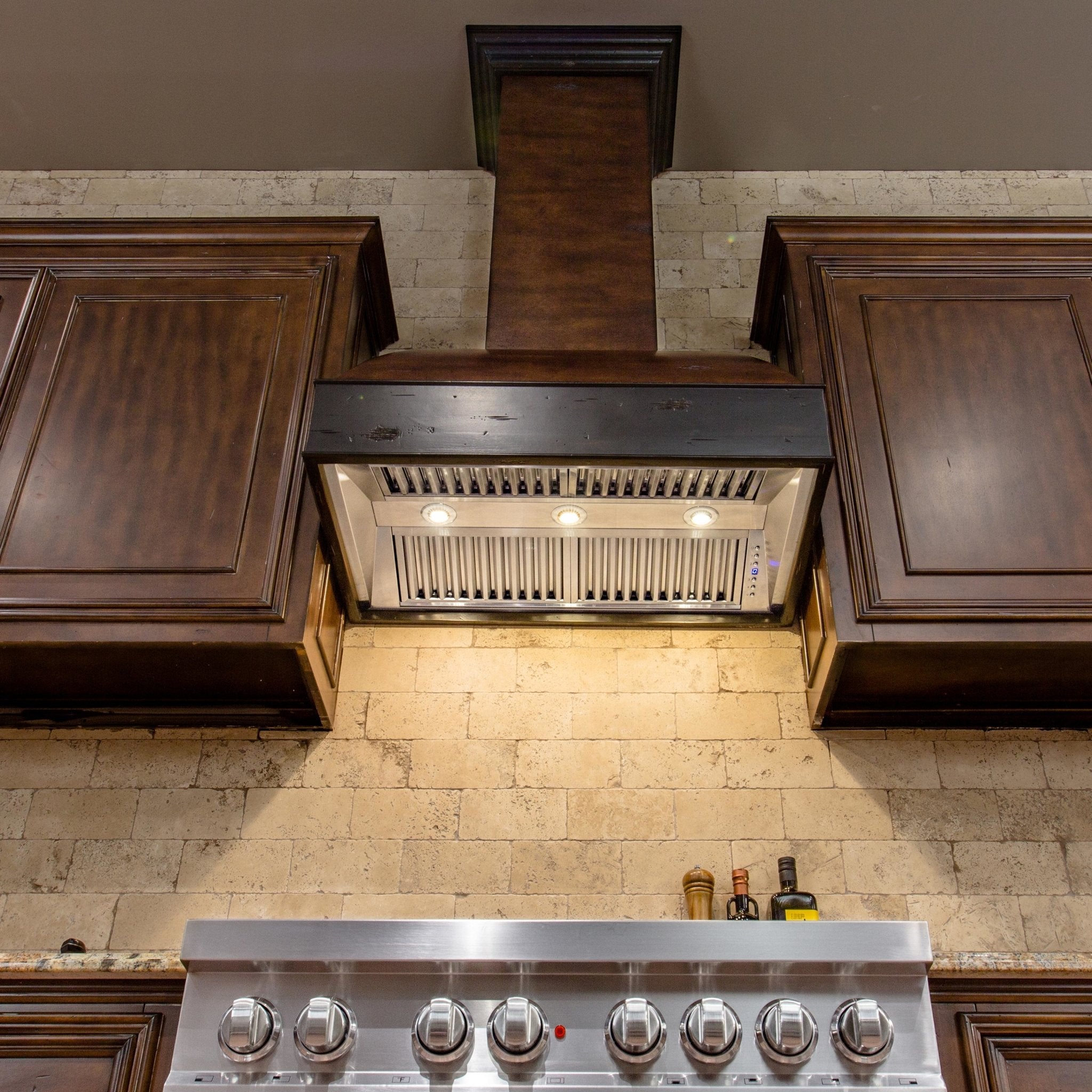 ZLINE Kitchen and Bath, ZLINE 36" Wooden Wall Mount Range Hood in Antigua and Walnut - Includes Dual Remote Motor (369AW-RD-36), 369AW-RD-36,