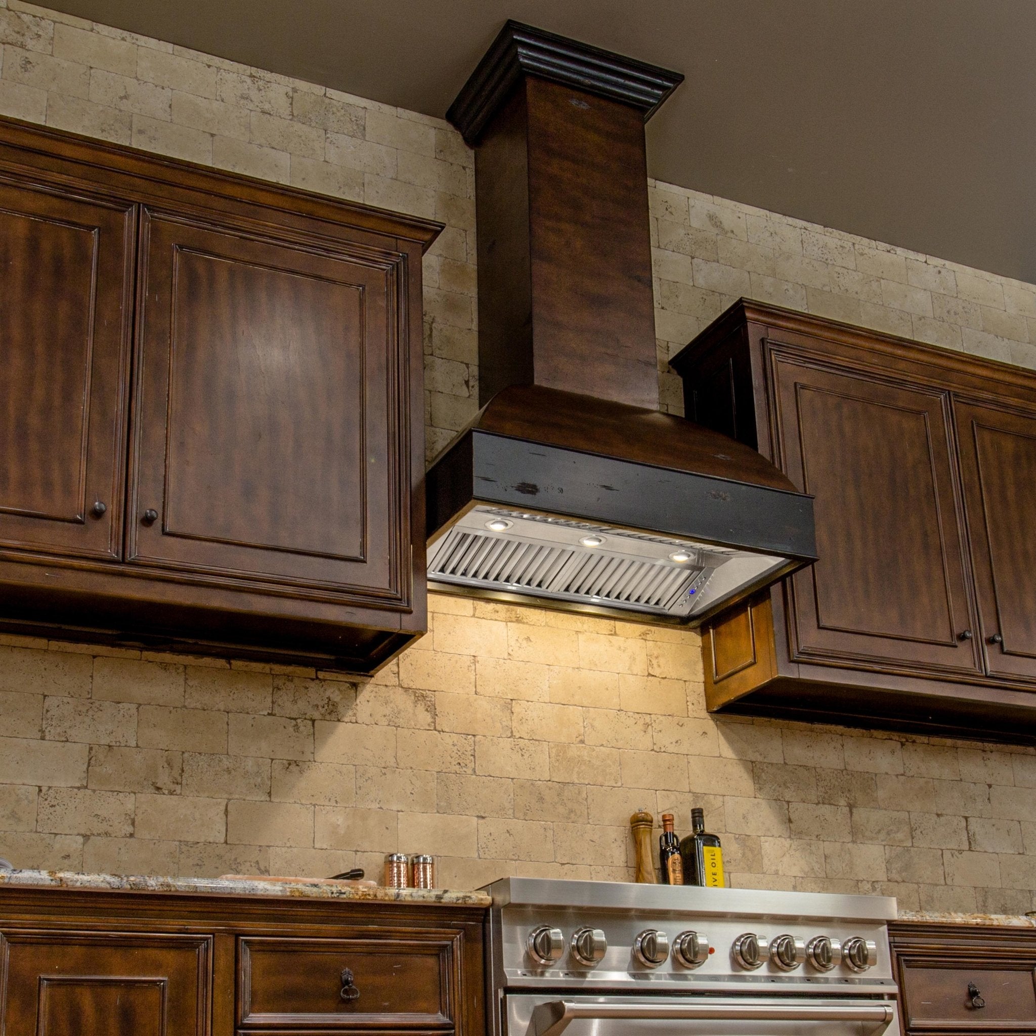 ZLINE Kitchen and Bath, ZLINE 36" Wooden Wall Mount Range Hood in Antigua and Walnut - Includes Dual Remote Motor (369AW-RD-36), 369AW-RD-36,