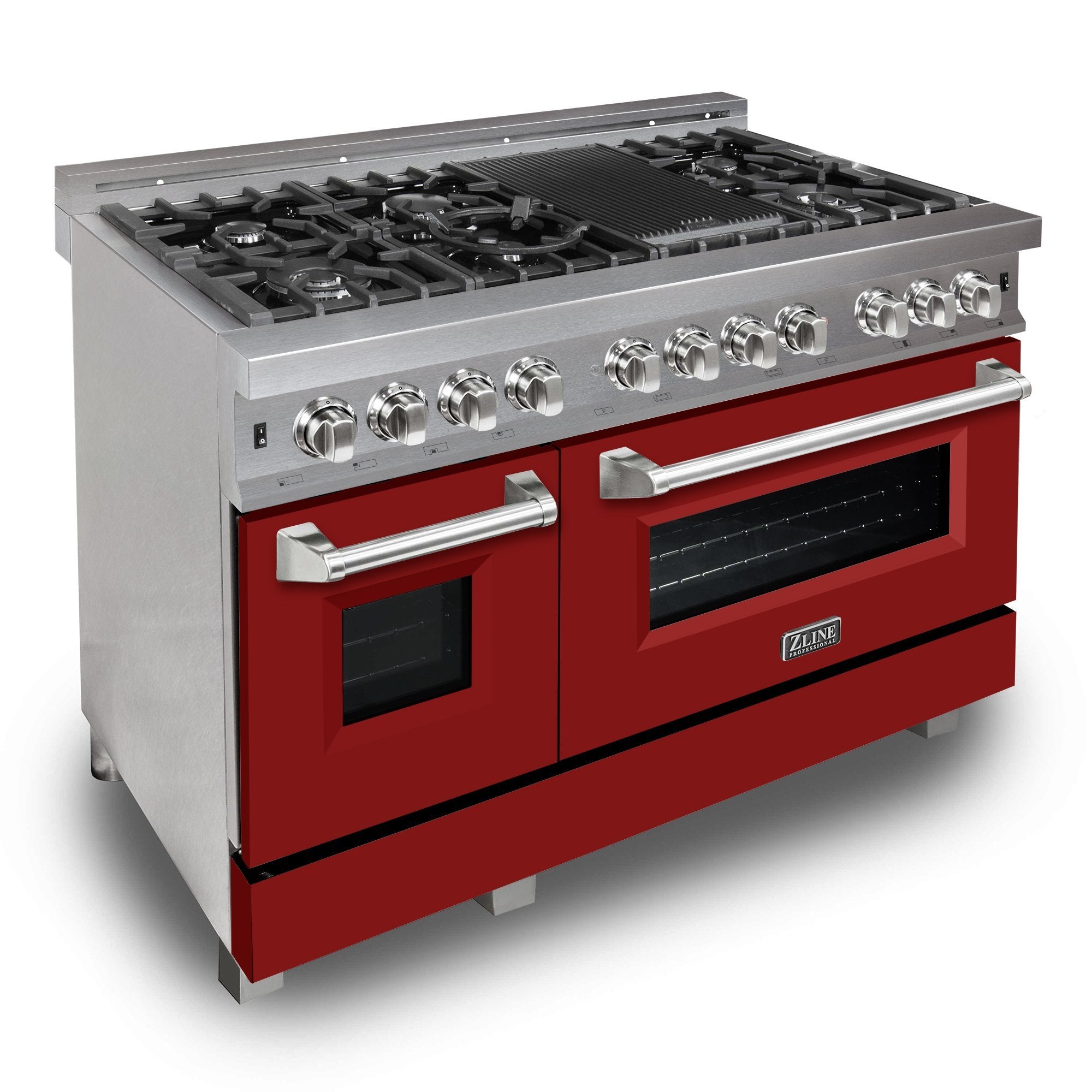 ZLINE Kitchen and Bath, ZLINE 48" DuraSnow® Stainless Steel 6.0 cu.ft. 7 Gas Burner/Electric Oven Range with Color Door Options, RAS-RM-48,