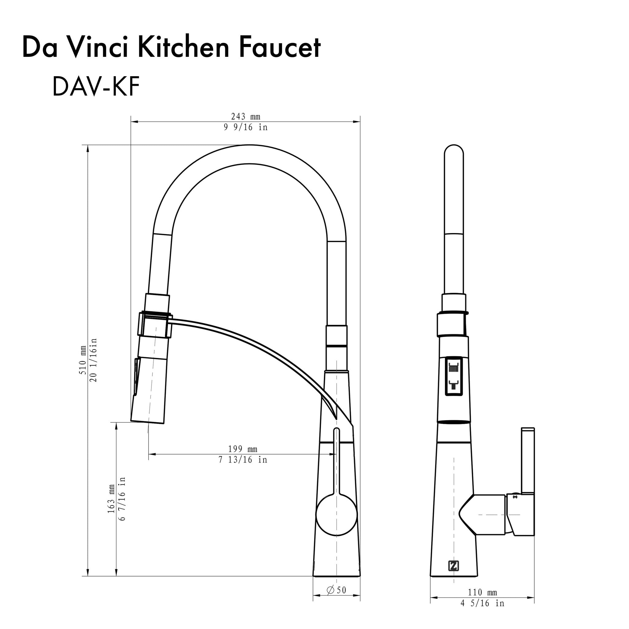 ZLINE Kitchen and Bath, ZLINE Da Vinci Kitchen Faucet in Brushed Nickel (DAV-KF-BN), DAV-KF-BN,