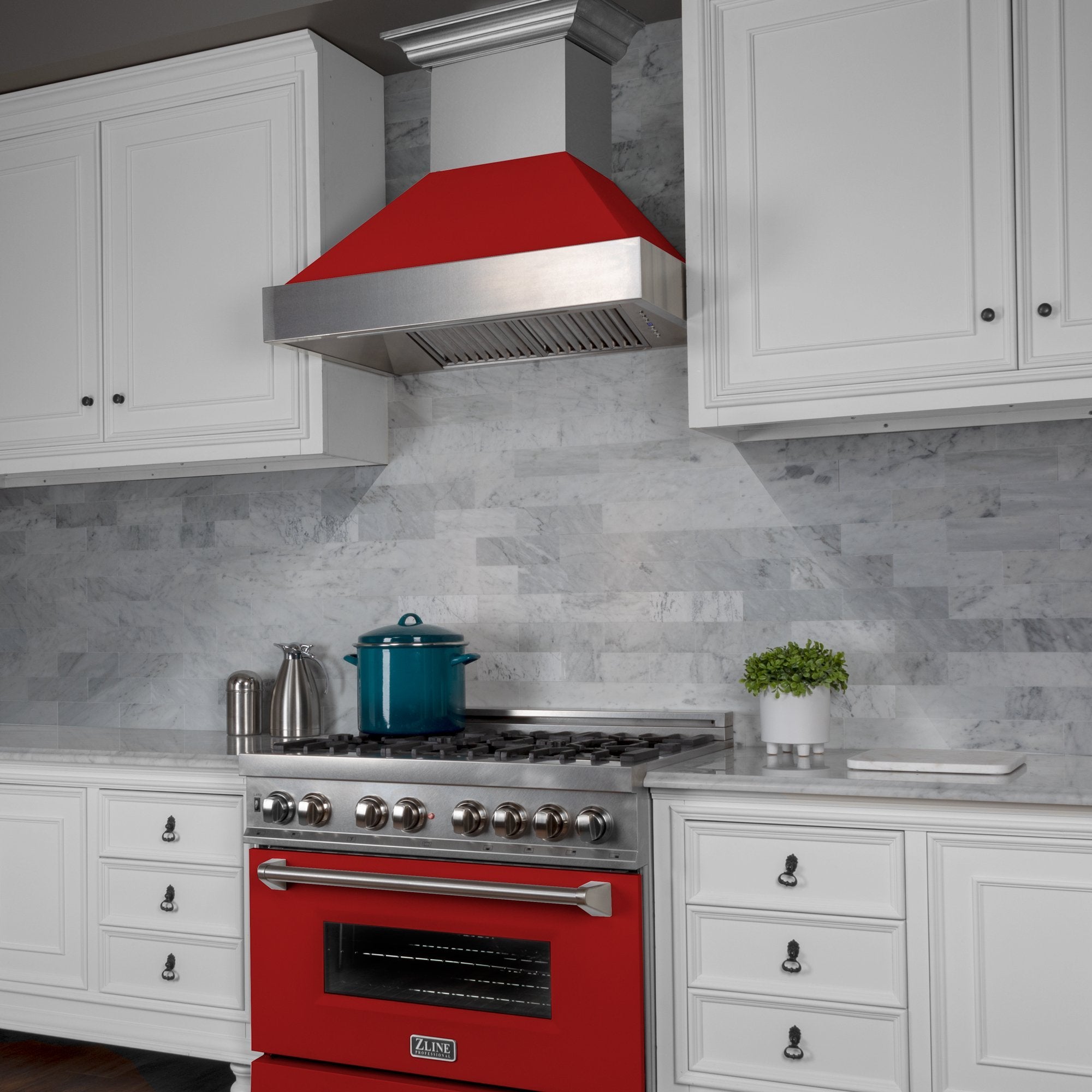 ZLINE Kitchen and Bath, ZLINE DuraSnow® Stainless Steel Range Hood with Red Matte Shell (8654RM), 8654RM-30,