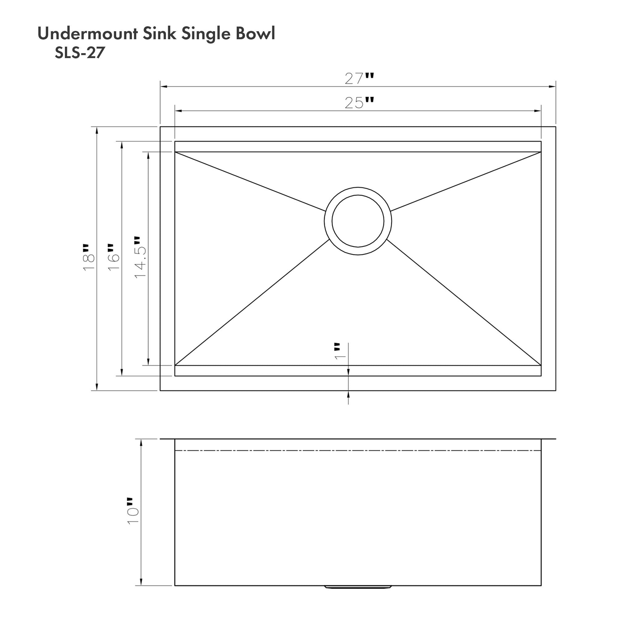 ZLINE Kitchen and Bath, ZLINE Garmisch 27" Undermount Single Bowl Sink with Accessories (SLS), SLS-27,