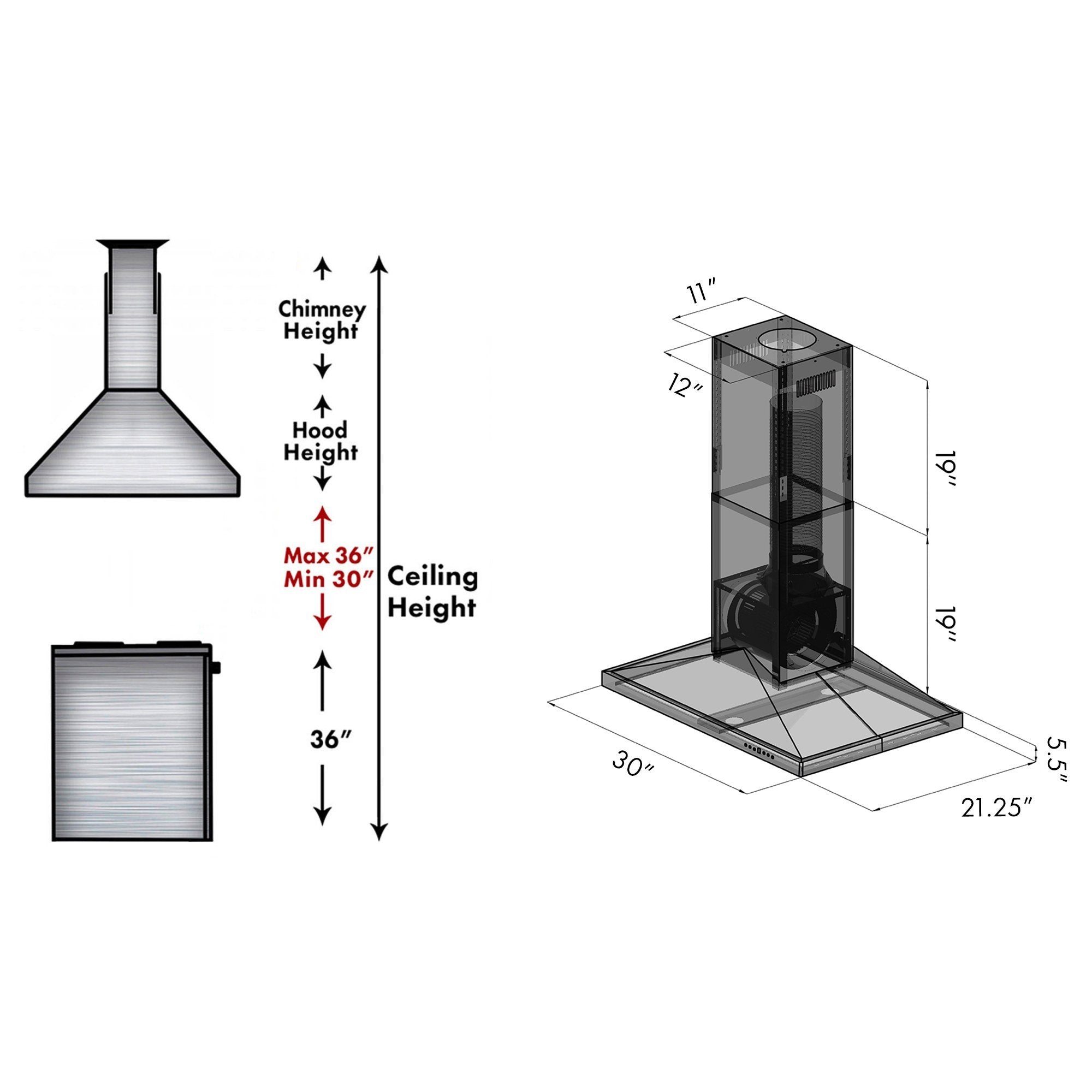 ZLINE Kitchen and Bath, ZLINE Island Mount Range Hood in Black Stainless Steel (BSGL2iN), BSGL2iN-30,