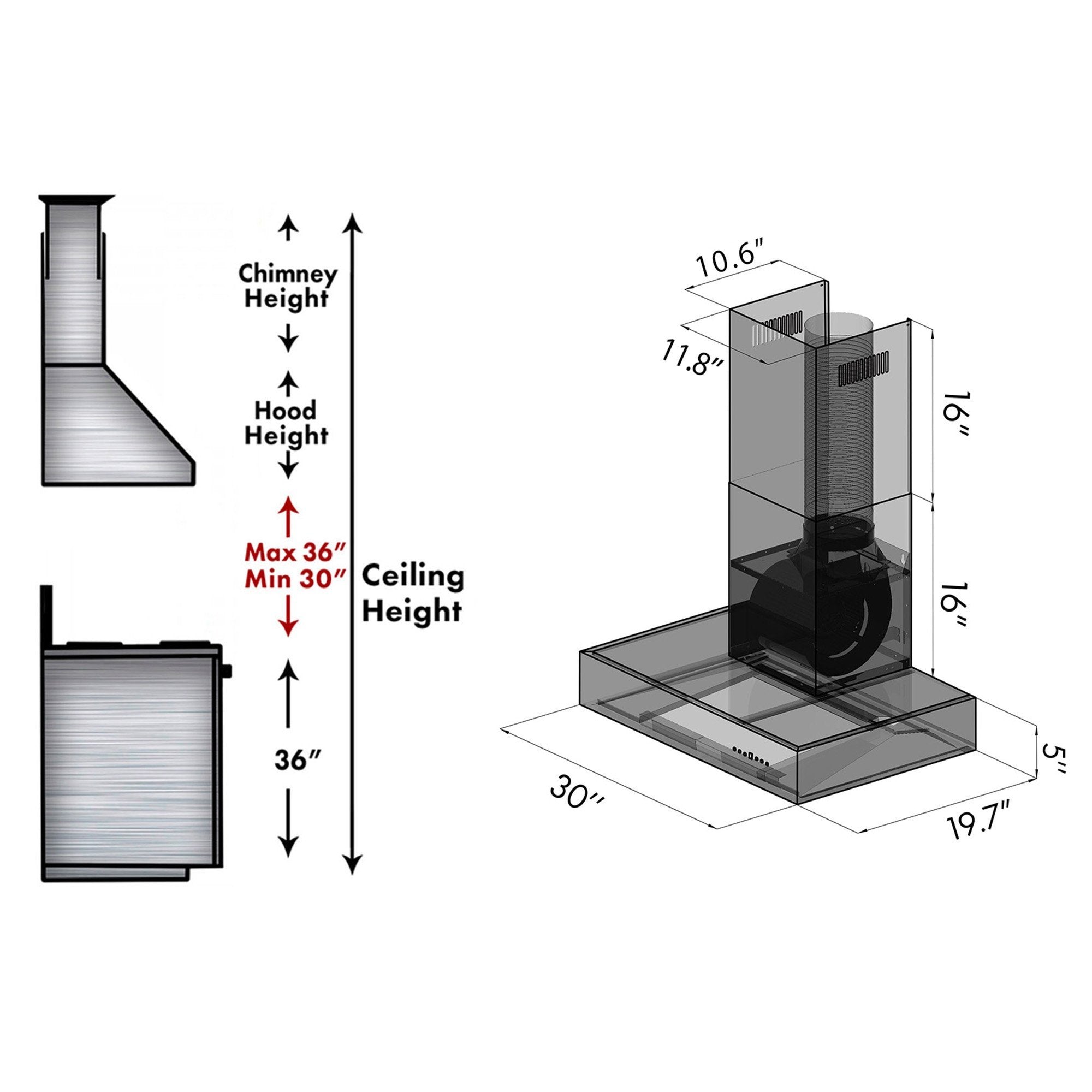 ZLINE Kitchen and Bath, ZLINE Remote Blower Wall Mount Range Hood In Stainless Steel (KECOM-RS-400), KECOM-RS-36-400,