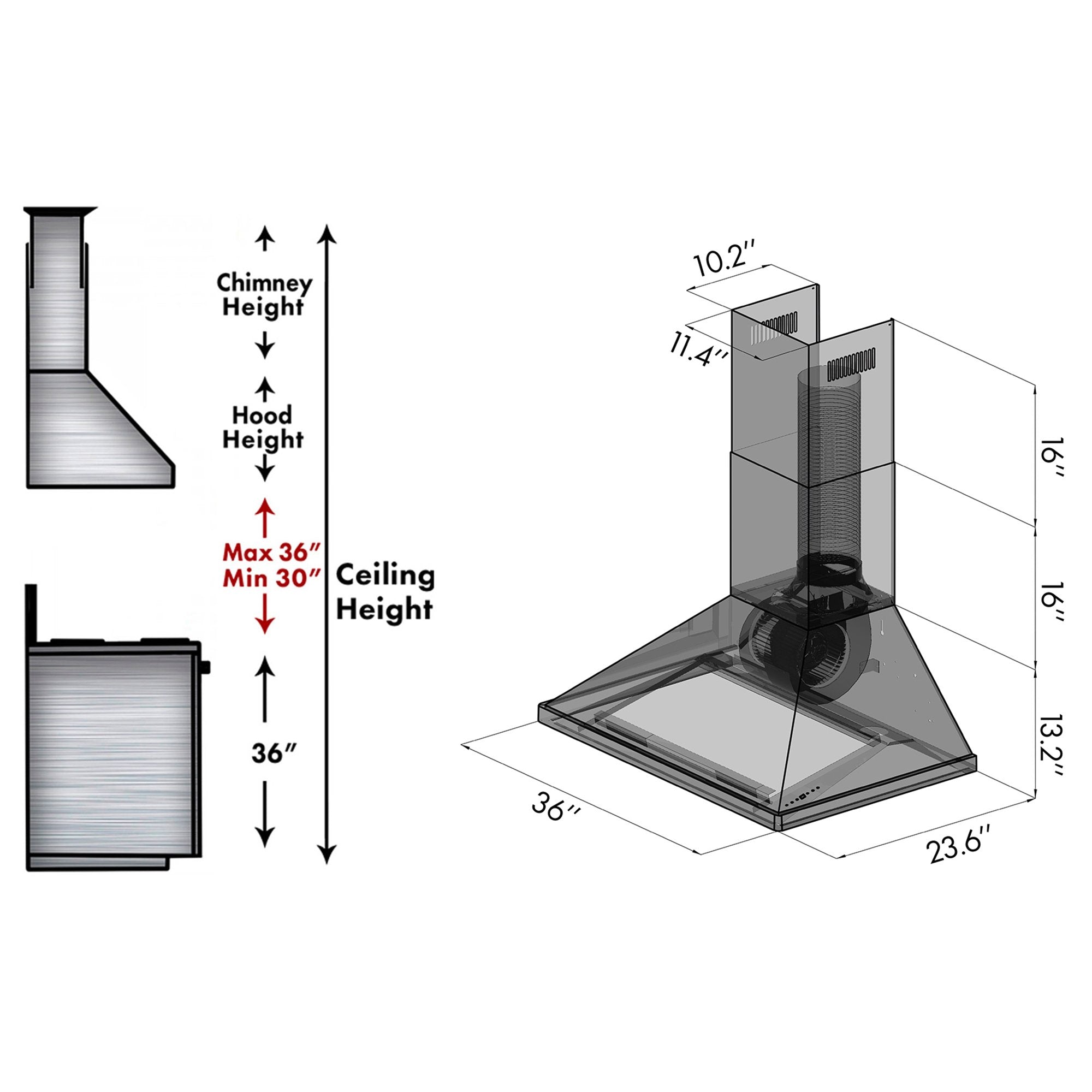 ZLINE 36" Single Remote Blower Wall Mount Range Hood in Stainless Steel (696-RS-36-400)