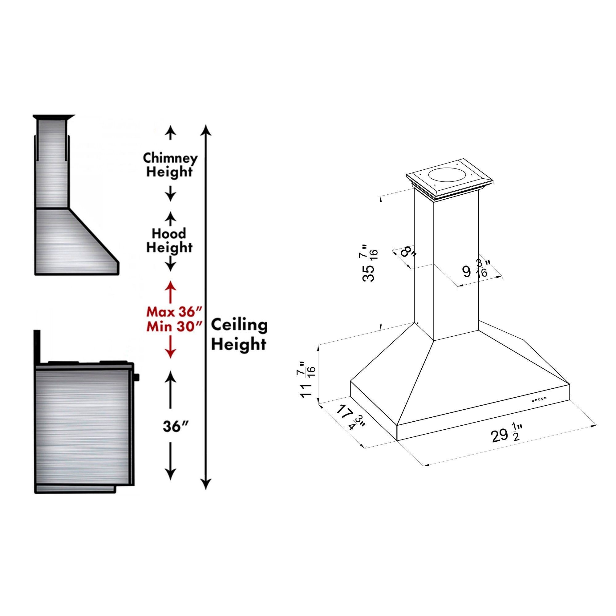 ZLINE Wall Mount Range Hood in DuraSnow® Stainless Steel (8KL3S)