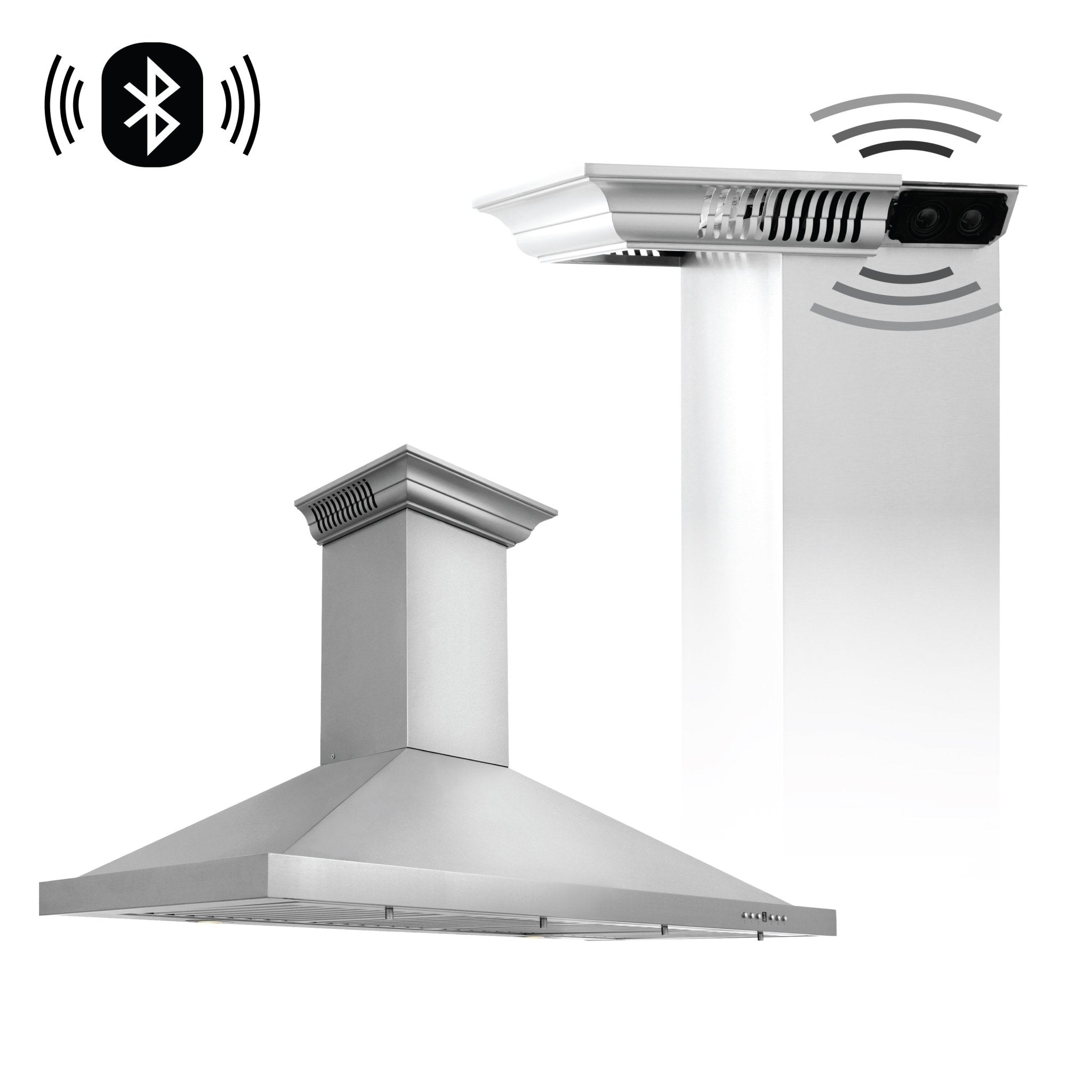 ZLINE Kitchen and Bath, ZLINE Wall Mount Range Hood in Stainless Steel with Built-in CrownSound® Bluetooth Speakers (KBCRN-BT), KBCRN-BT-42,
