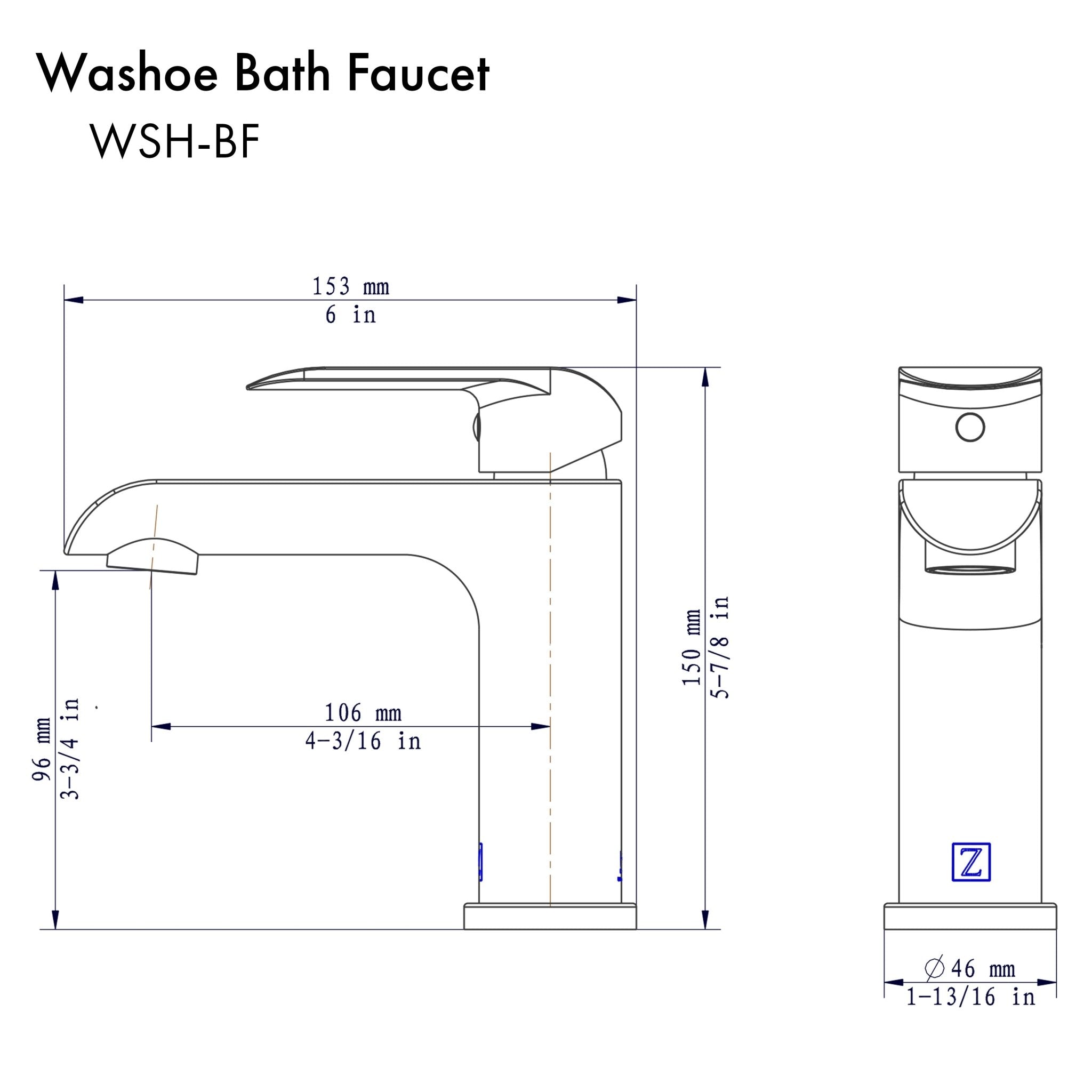 ZLINE Kitchen and Bath, ZLINE Washoe Bath Faucet in Chrome (WSH-BF-CH), WSH-BF-CH,