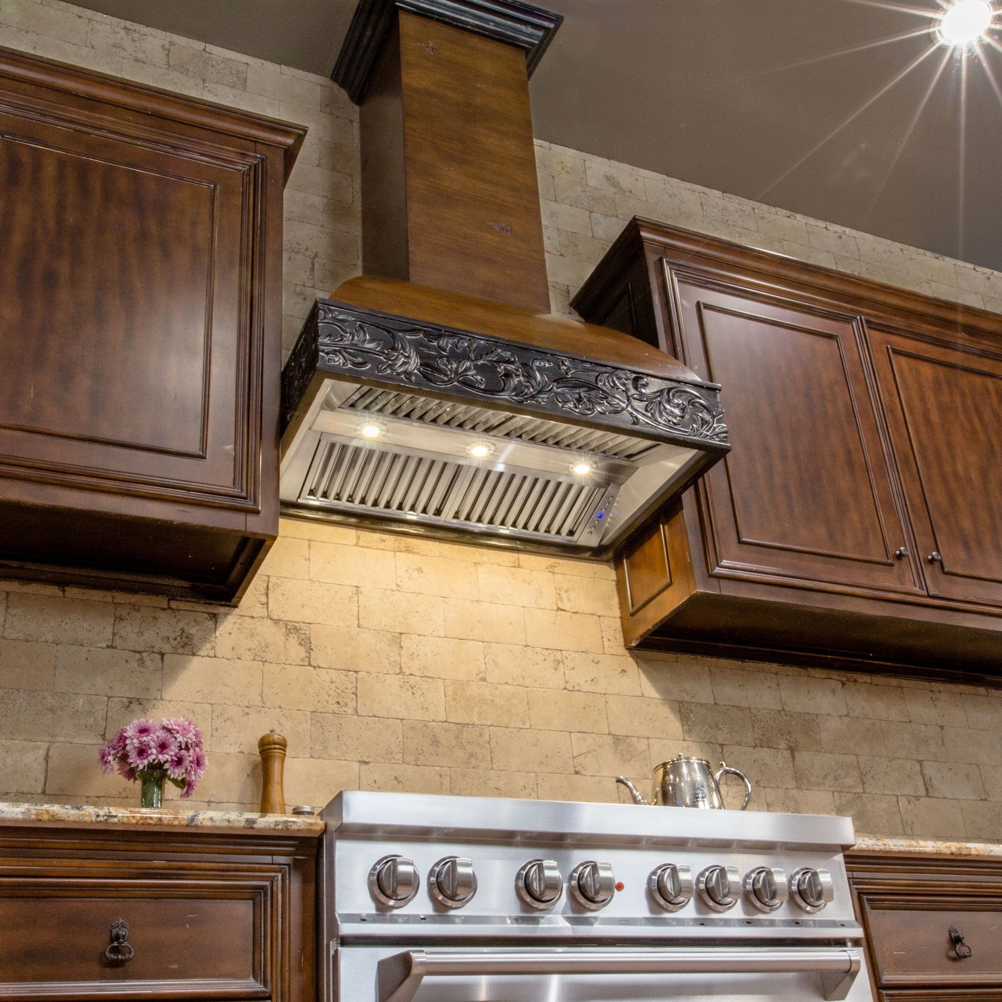 ZLINE Kitchen and Bath, ZLINE Wooden Wall Mount Range Hood in Antigua and Walnut - Includes Dual Remote Motor (393AR-RD), 393AR-RD-30,