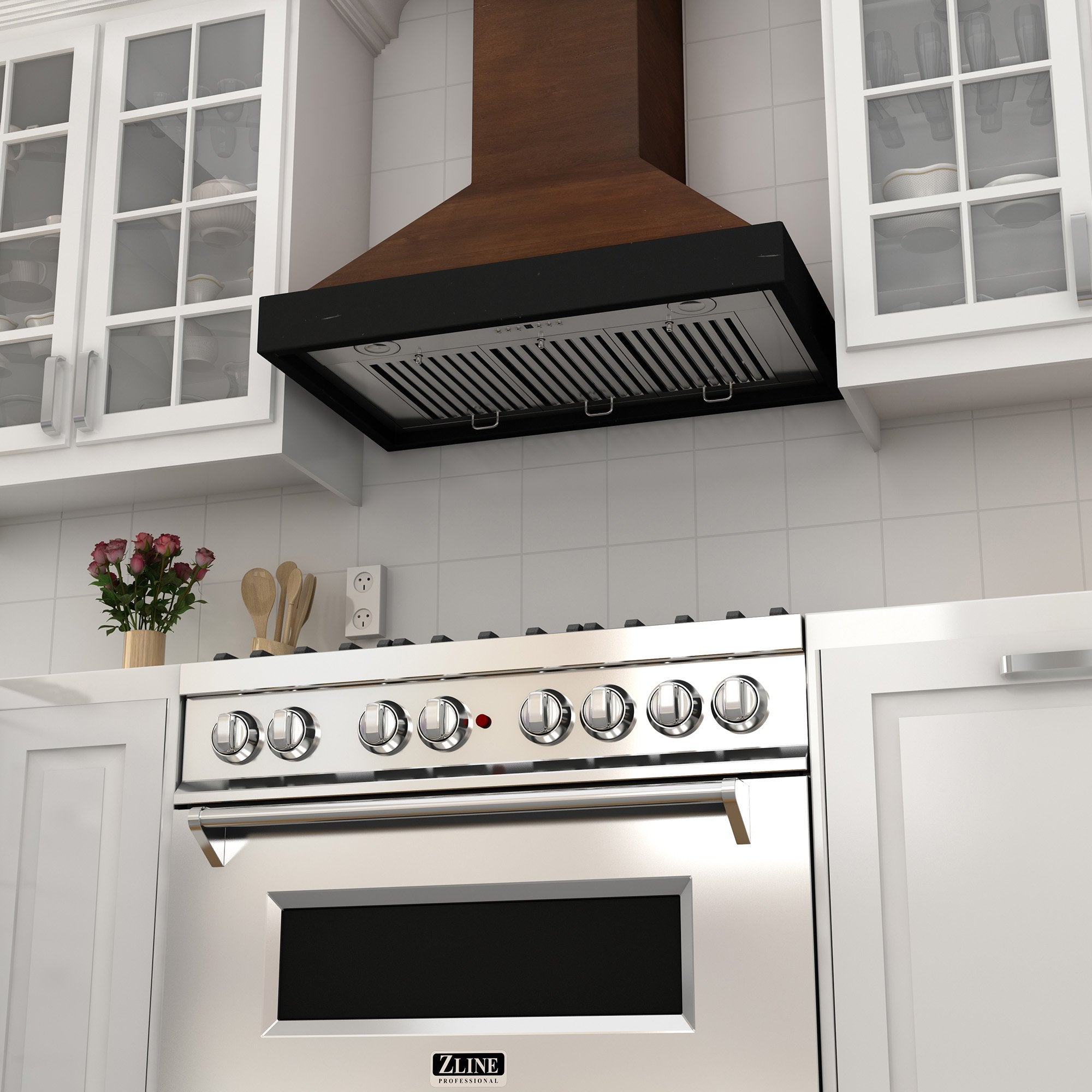 ZLINE Kitchen and Bath, ZLINE Wooden Wall Mount Range Hood in Antigua and Walnut - Includes Dual Remote Motor (KBAR-RD), KBAR-RD-30,